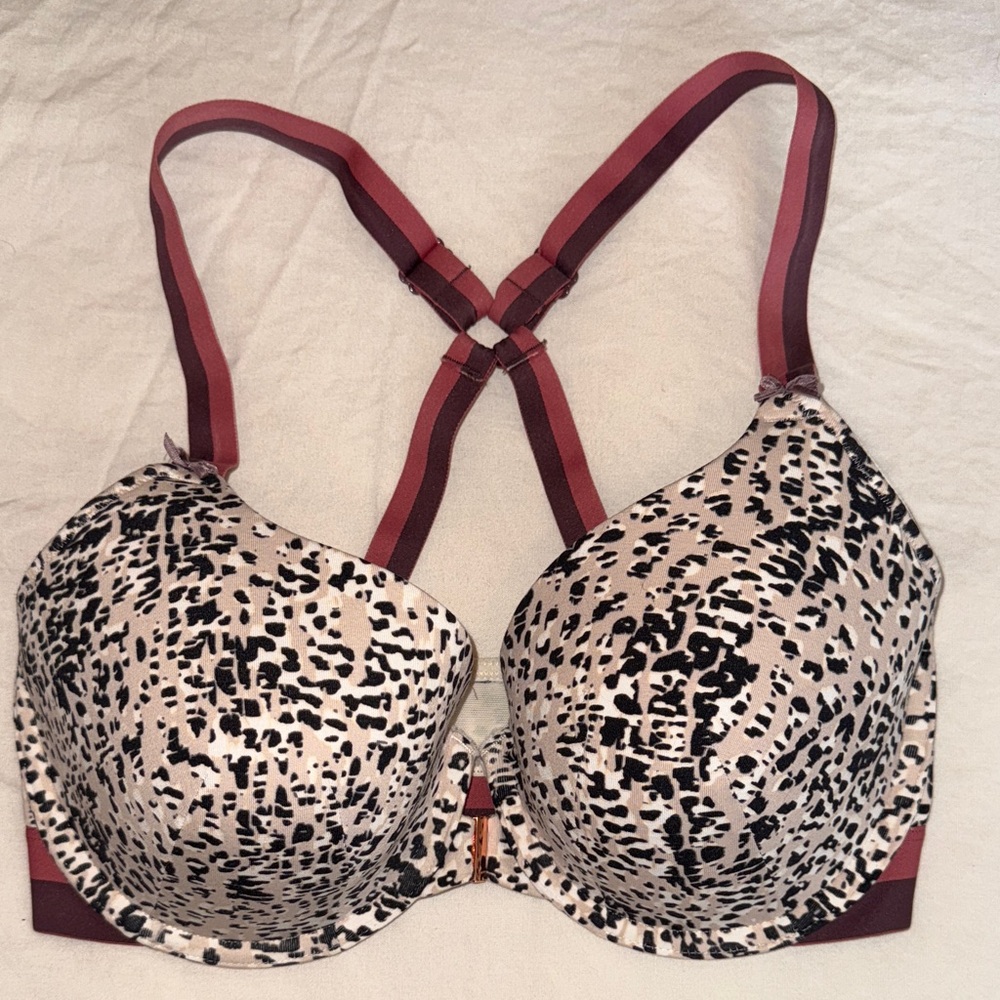 Cacique Animal Print Bra - Black and Cream with Red Accents